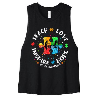 Autism Awareness Teach Hope Love Inspire Women's Racerback Cropped Tank