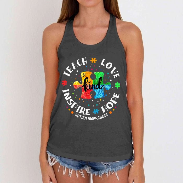 Autism Awareness Teach Hope Love Inspire Women's Knotted Racerback Tank