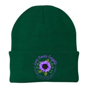 Alzheimer Awareness Tee For Men And Women Purple Sunflower Knit Cap Winter Beanie