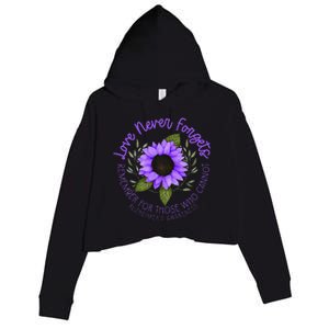 Alzheimer Awareness Tee For Men And Women Purple Sunflower Crop Fleece Hoodie