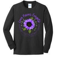 Alzheimer Awareness Tee For Men And Women Purple Sunflower Kids Long Sleeve Shirt