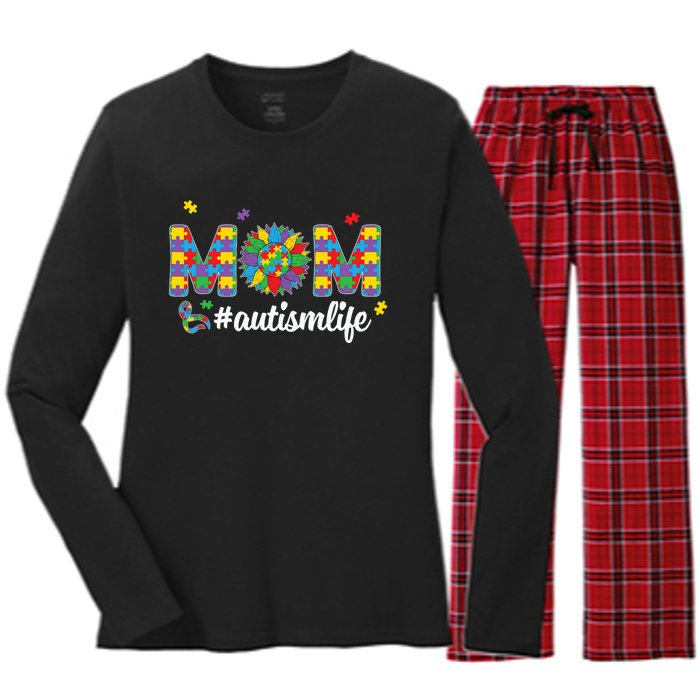 Autism Awareness Tee Mom Life For Autism Mom Women's Long Sleeve Flannel Pajama Set 