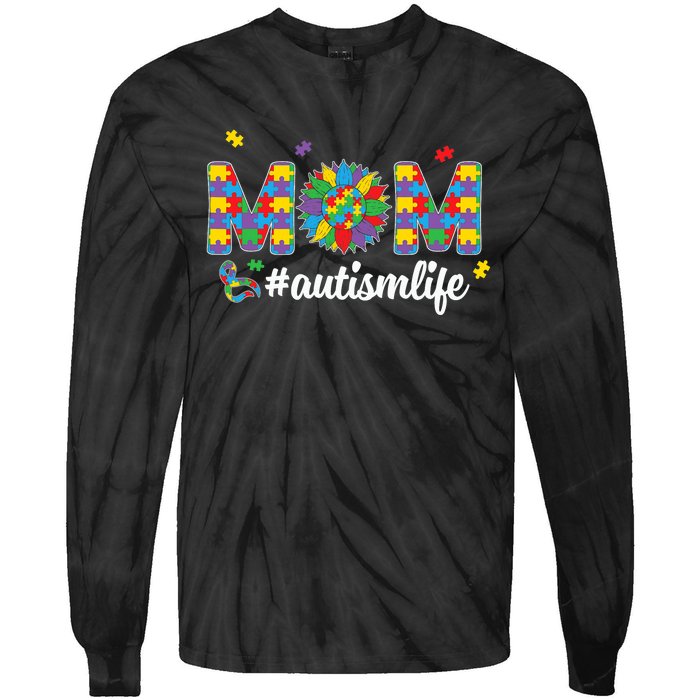 Autism Awareness Tee Mom Life For Autism Mom Tie-Dye Long Sleeve Shirt