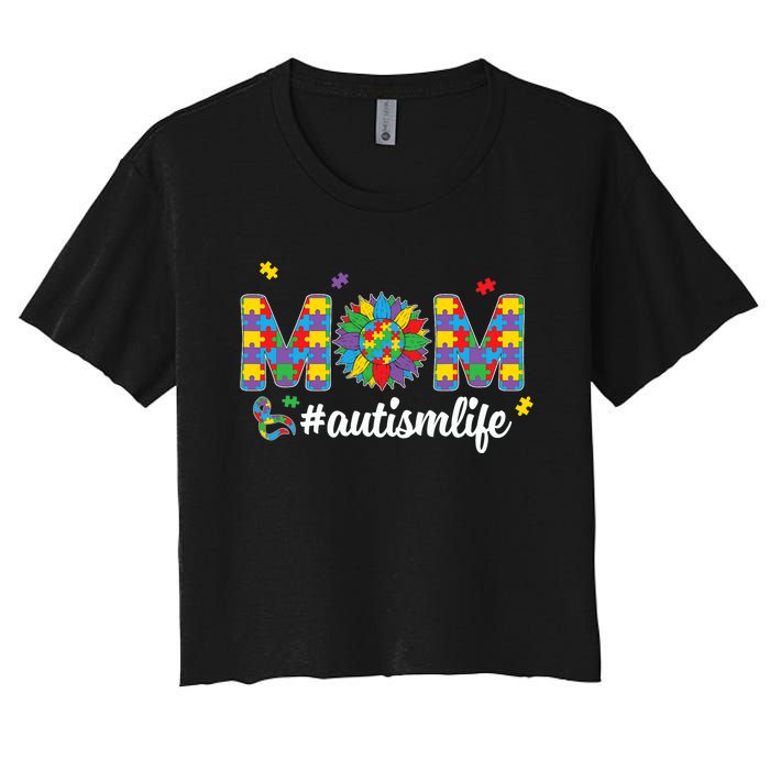 Autism Awareness Tee Mom Life For Autism Mom Women's Crop Top Tee