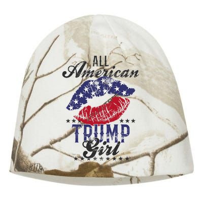 All American Trump Girl Usa Flag Lips Gop Vote 2024 Kati - Camo Knit Beanie