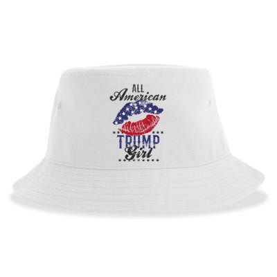 All American Trump Girl Usa Flag Lips Gop Vote 2024 Sustainable Bucket Hat