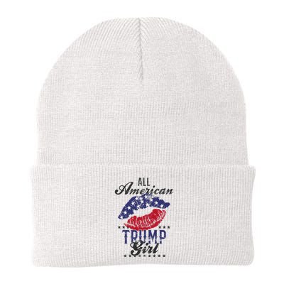 All American Trump Girl Usa Flag Lips Gop Vote 2024 Knit Cap Winter Beanie