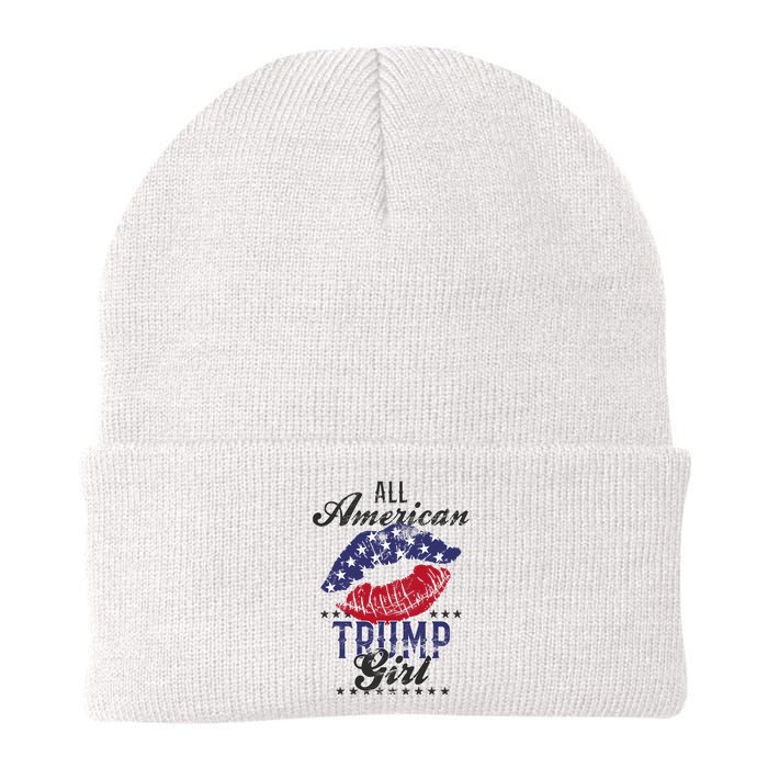 All American Trump Girl Usa Flag Lips Gop Vote 2024 Knit Cap Winter Beanie