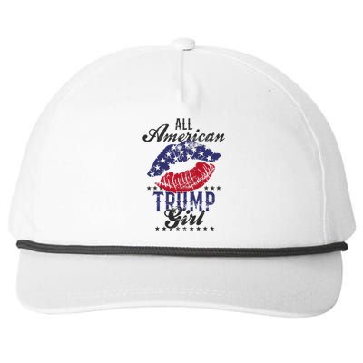 All American Trump Girl Usa Flag Lips Gop Vote 2024 Snapback Five-Panel Rope Hat