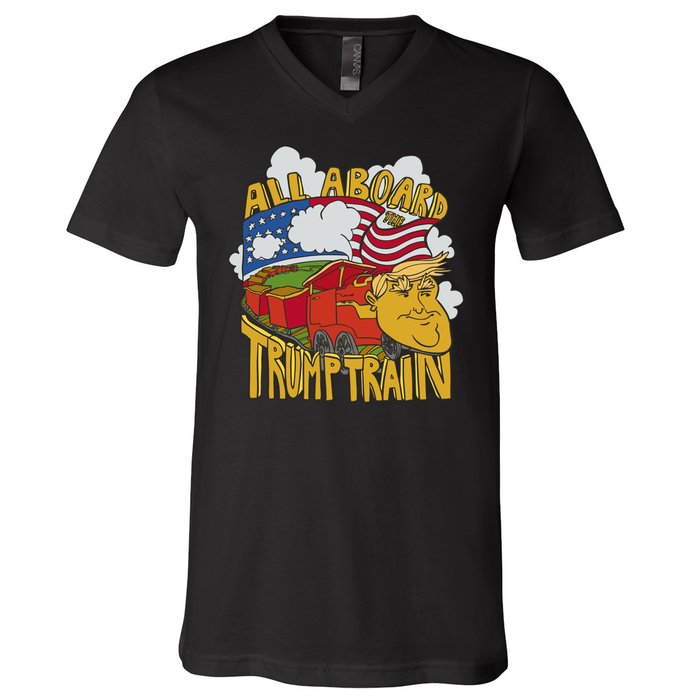 All Aboard Trump Train V-Neck T-Shirt