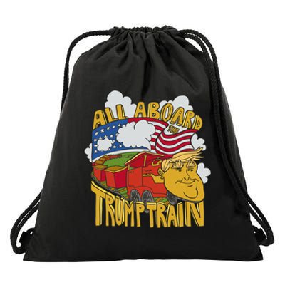 All Aboard Trump Train Drawstring Bag