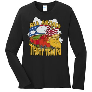 All Aboard Trump Train Ladies Long Sleeve Shirt