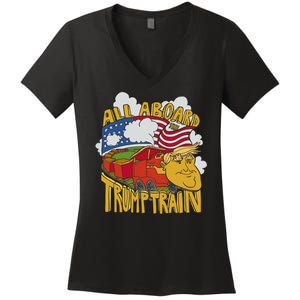 All Aboard Trump Train Women's V-Neck T-Shirt