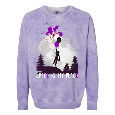 Asexual And Teddy Floating Space Is My Place Asexuality Gift Colorblast Crewneck Sweatshirt