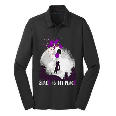 Asexual And Teddy Floating Space Is My Place Asexuality Gift Silk Touch Performance Long Sleeve Polo