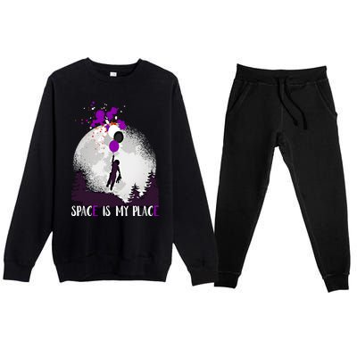 Asexual And Teddy Floating Space Is My Place Asexuality Gift Premium Crewneck Sweatsuit Set