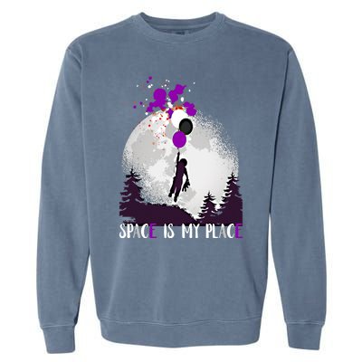 Asexual And Teddy Floating Space Is My Place Asexuality Gift Garment-Dyed Sweatshirt