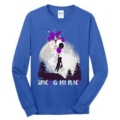 Asexual And Teddy Floating Space Is My Place Asexuality Gift Tall Long Sleeve T-Shirt