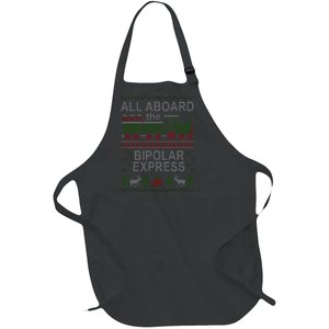 All Aboard The Bipolar Express Ugly Christmas Full-Length Apron With Pockets