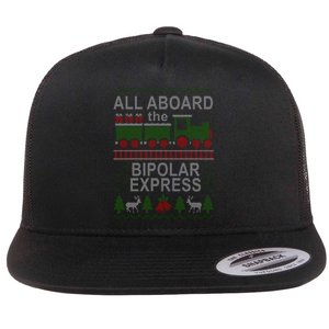 All Aboard The Bipolar Express Ugly Christmas Flat Bill Trucker Hat