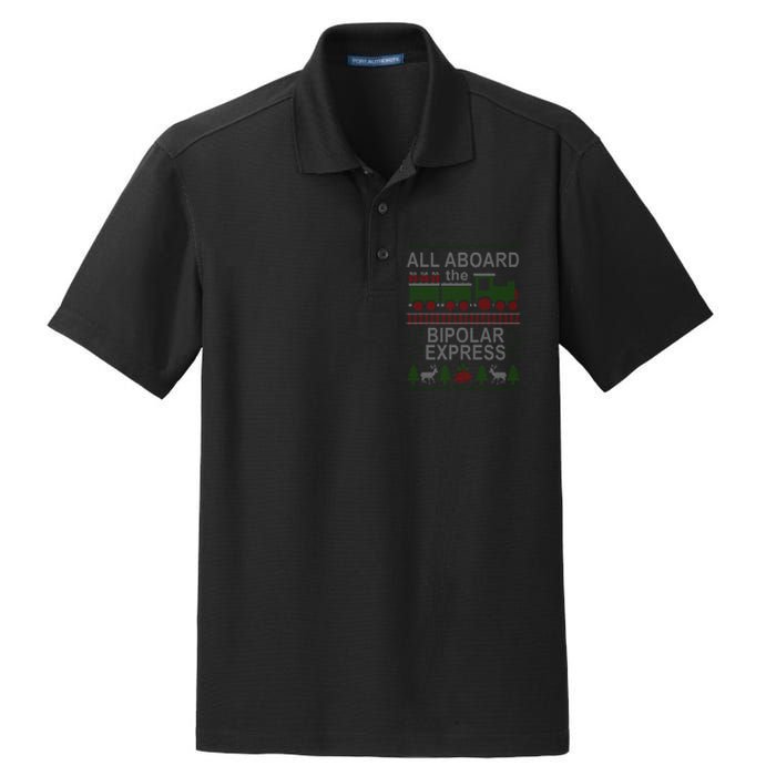 All Aboard The Bipolar Express Ugly Christmas Dry Zone Grid Polo