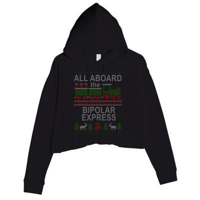 All Aboard The Bipolar Express Ugly Christmas Crop Fleece Hoodie