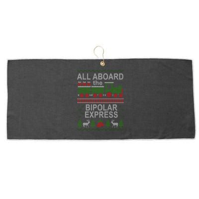 All Aboard The Bipolar Express Ugly Christmas Large Microfiber Waffle Golf Towel