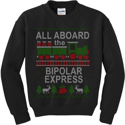 All Aboard The Bipolar Express Ugly Christmas Kids Sweatshirt