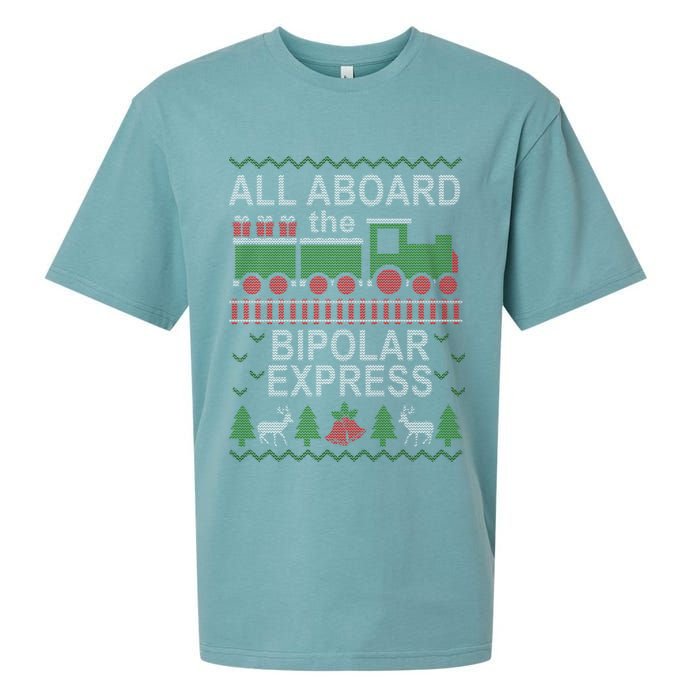 All Aboard The Bipolar Express Ugly Christmas Sueded Cloud Jersey T-Shirt