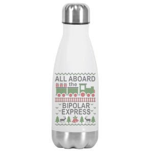 All Aboard The Bipolar Express Ugly Christmas Stainless Steel Insulated Water Bottle