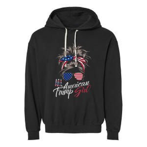 All American Trump Girl Messy Bun Trump Women Supporter 2024 Garment-Dyed Fleece Hoodie