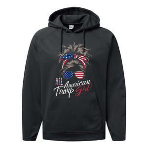 All American Trump Girl Messy Bun Trump Women Supporter 2024 Performance Fleece Hoodie