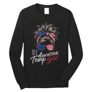 All American Trump Girl Messy Bun Trump Women Supporter 2024 Long Sleeve Shirt