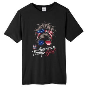 All American Trump Girl Messy Bun Trump Women Supporter 2024 Tall Fusion ChromaSoft Performance T-Shirt