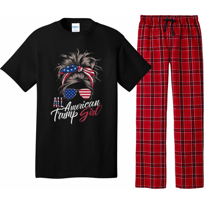 All American Trump Girl Messy Bun Trump Women Supporter 2024 Pajama Set