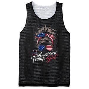 All American Trump Girl Messy Bun Trump Women Supporter 2024 Mesh Reversible Basketball Jersey Tank