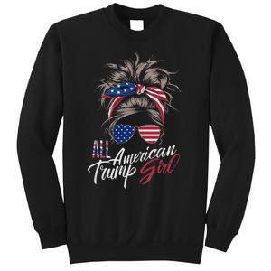 All American Trump Girl Messy Bun Trump Women Supporter 2024 Tall Sweatshirt