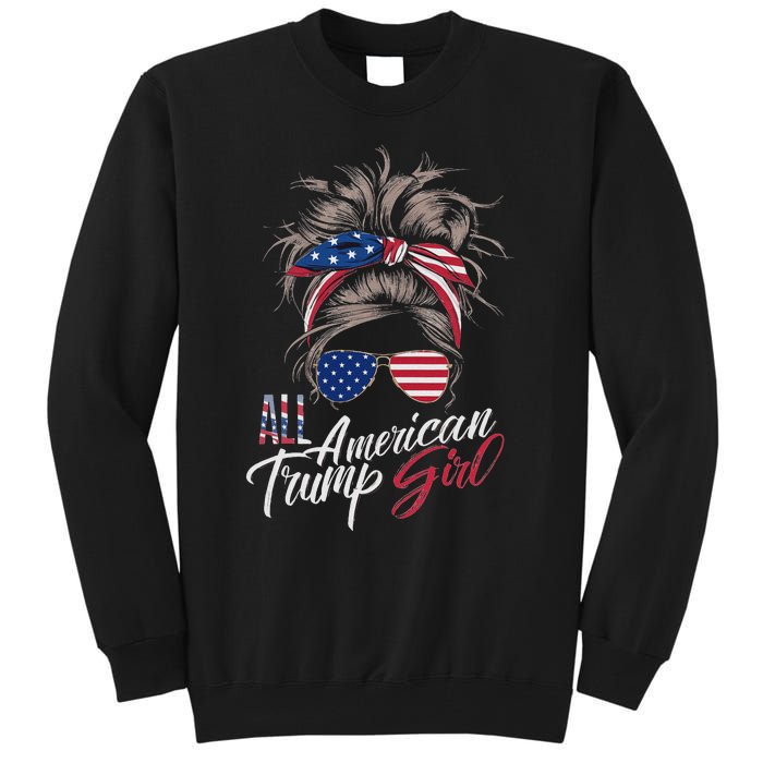 All American Trump Girl Messy Bun Trump Women Supporter 2024 Tall Sweatshirt