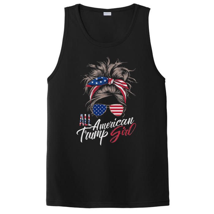 All American Trump Girl Messy Bun Trump Women Supporter 2024 PosiCharge Competitor Tank