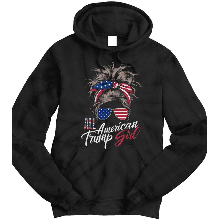 All American Trump Girl Messy Bun Trump Women Supporter 2024 Tie Dye Hoodie