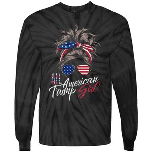 All American Trump Girl Messy Bun Trump Women Supporter 2024 Tie-Dye Long Sleeve Shirt