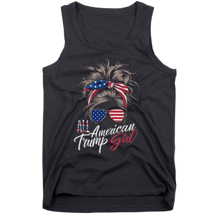 All American Trump Girl Messy Bun Trump Women Supporter 2024 Tank Top