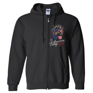 All American Trump Girl Messy Bun Trump Women Supporter 2024 Full Zip Hoodie