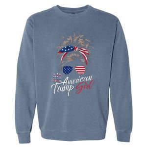 All American Trump Girl Messy Bun Trump Women Supporter 2024 Garment-Dyed Sweatshirt