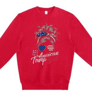 All American Trump Girl Messy Bun Trump Women Supporter 2024 Premium Crewneck Sweatshirt