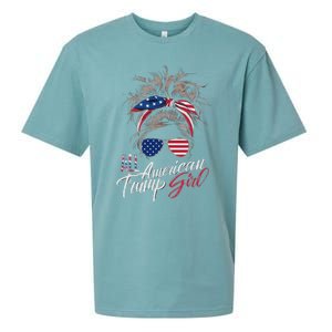 All American Trump Girl Messy Bun Trump Women Supporter 2024 Sueded Cloud Jersey T-Shirt