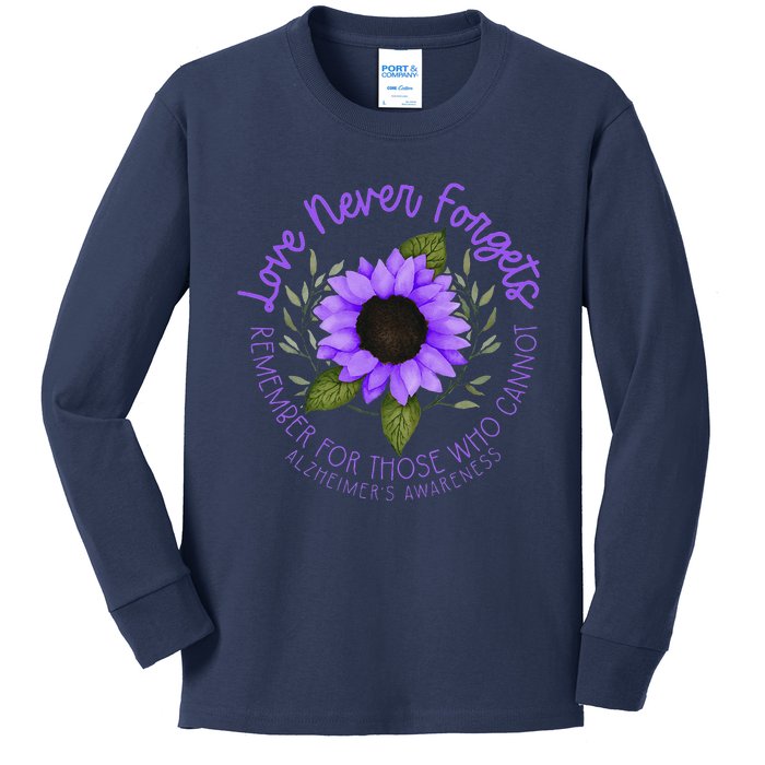 Alzheimer Awareness Tee For Men And Women Purple Sunflower Kids Long Sleeve Shirt