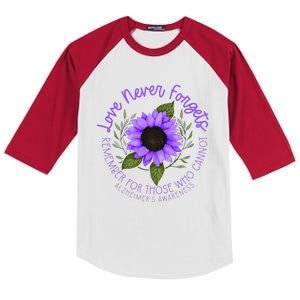 Alzheimer Awareness Tee For Men And Women Purple Sunflower Kids Colorblock Raglan Jersey