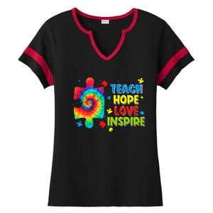 Autism Awareness Teacher Tie Dye Teach Hope Love Inspire Gift Ladies Halftime Notch Neck Tee