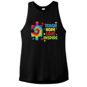 Autism Awareness Teacher Tie Dye Teach Hope Love Inspire Gift Ladies PosiCharge Tri-Blend Wicking Tank